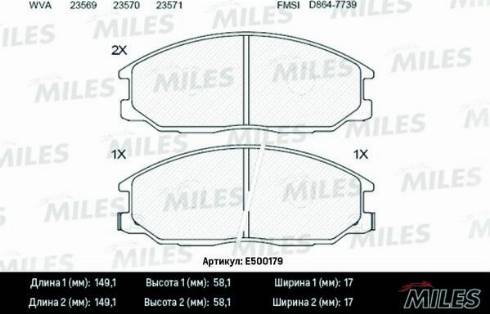 Miles E500179 - Комплект спирачно феродо, дискови спирачки vvparts.bg