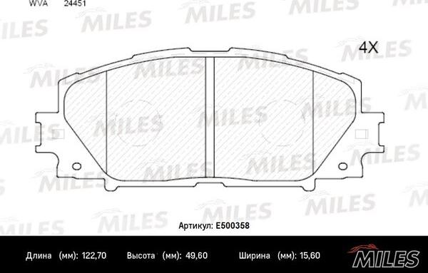 Miles E500358 - Комплект спирачно феродо, дискови спирачки vvparts.bg