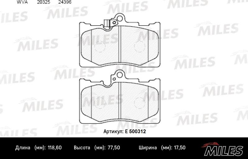 Miles E500312 - Комплект спирачно феродо, дискови спирачки vvparts.bg