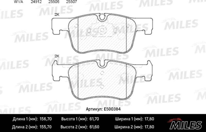 Miles E500384 - Комплект спирачно феродо, дискови спирачки vvparts.bg