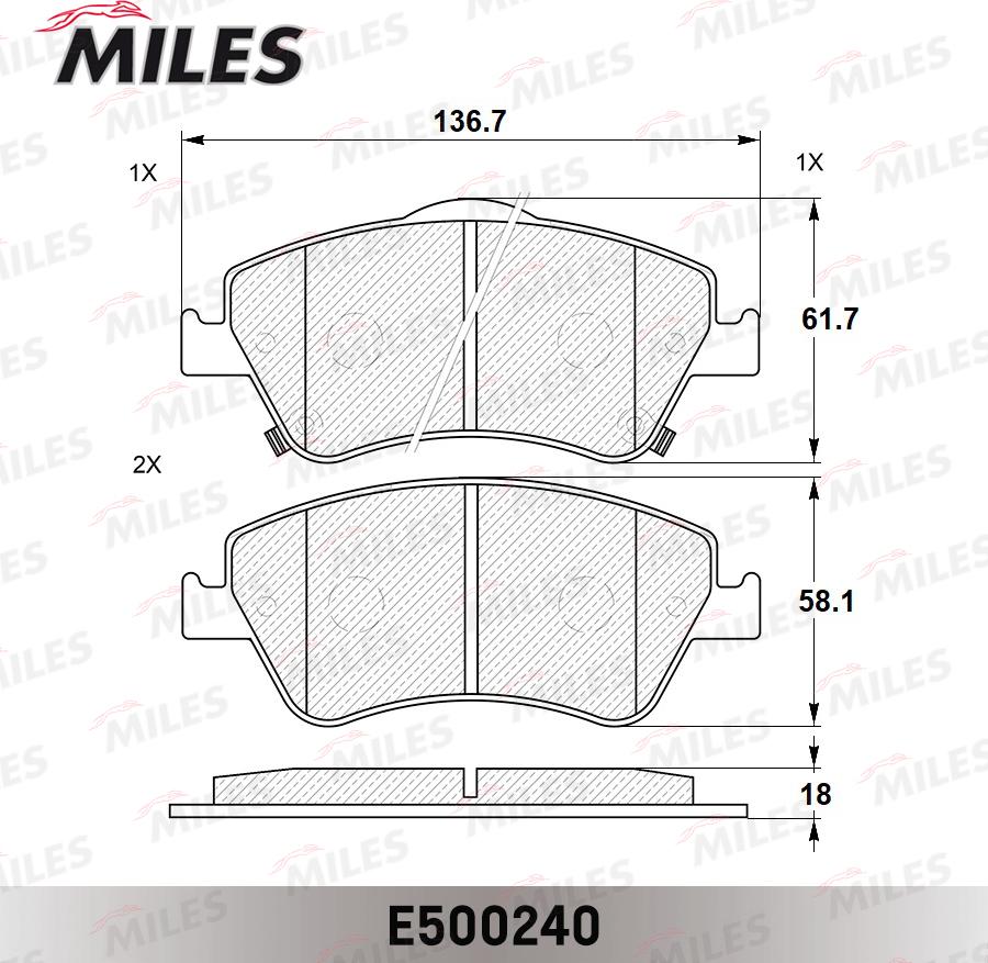 Miles E500240 - Комплект спирачно феродо, дискови спирачки vvparts.bg