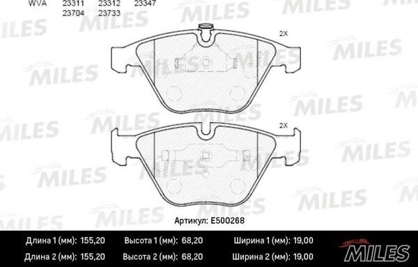 Miles E500268 - Комплект спирачно феродо, дискови спирачки vvparts.bg