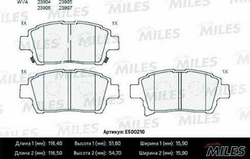 Miles E500210 - Комплект спирачно феродо, дискови спирачки vvparts.bg