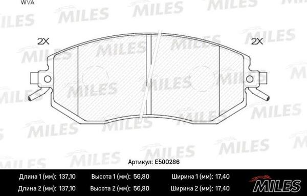 Miles E500286 - Комплект спирачно феродо, дискови спирачки vvparts.bg
