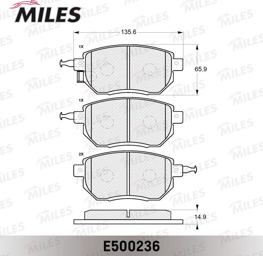 Miles E500236 - Комплект спирачно феродо, дискови спирачки vvparts.bg