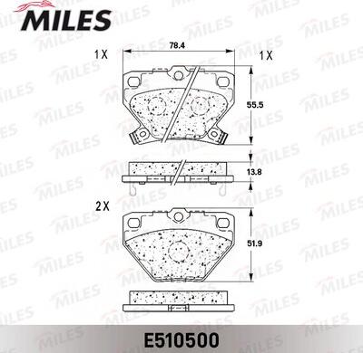 Miles E510500 - Комплект спирачно феродо, дискови спирачки vvparts.bg