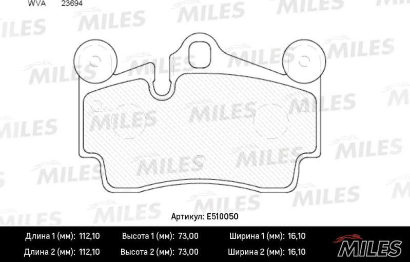 Miles E510050 - Комплект спирачно феродо, дискови спирачки vvparts.bg