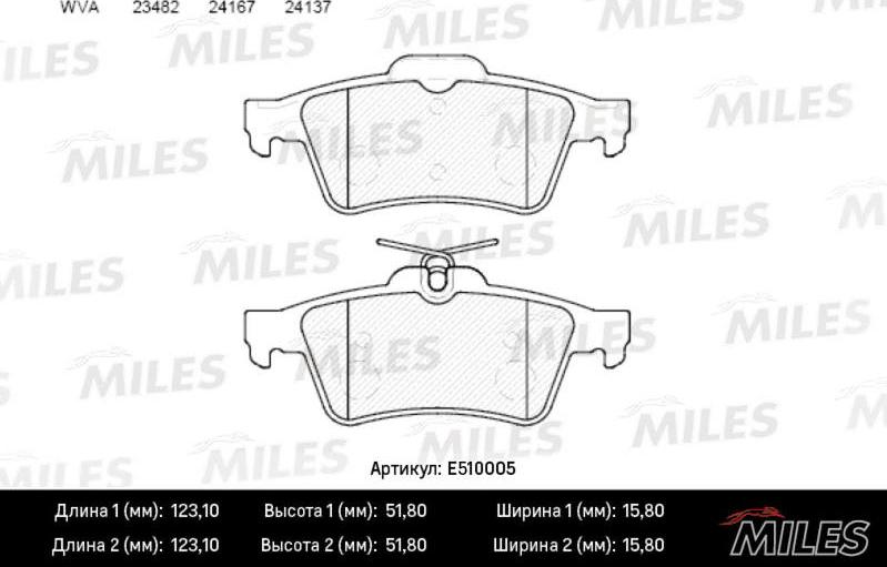 Miles E510005 - Комплект спирачно феродо, дискови спирачки vvparts.bg