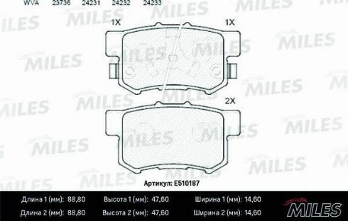Miles E510187 - Комплект спирачно феродо, дискови спирачки vvparts.bg