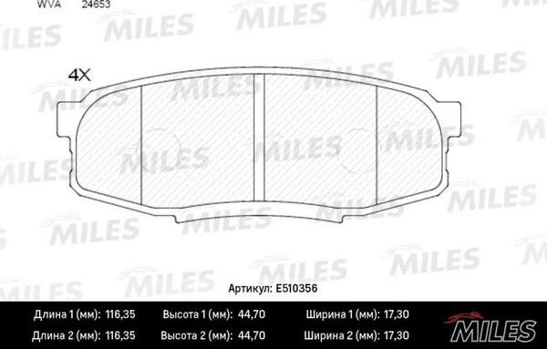 Miles E510356 - Комплект спирачно феродо, дискови спирачки vvparts.bg