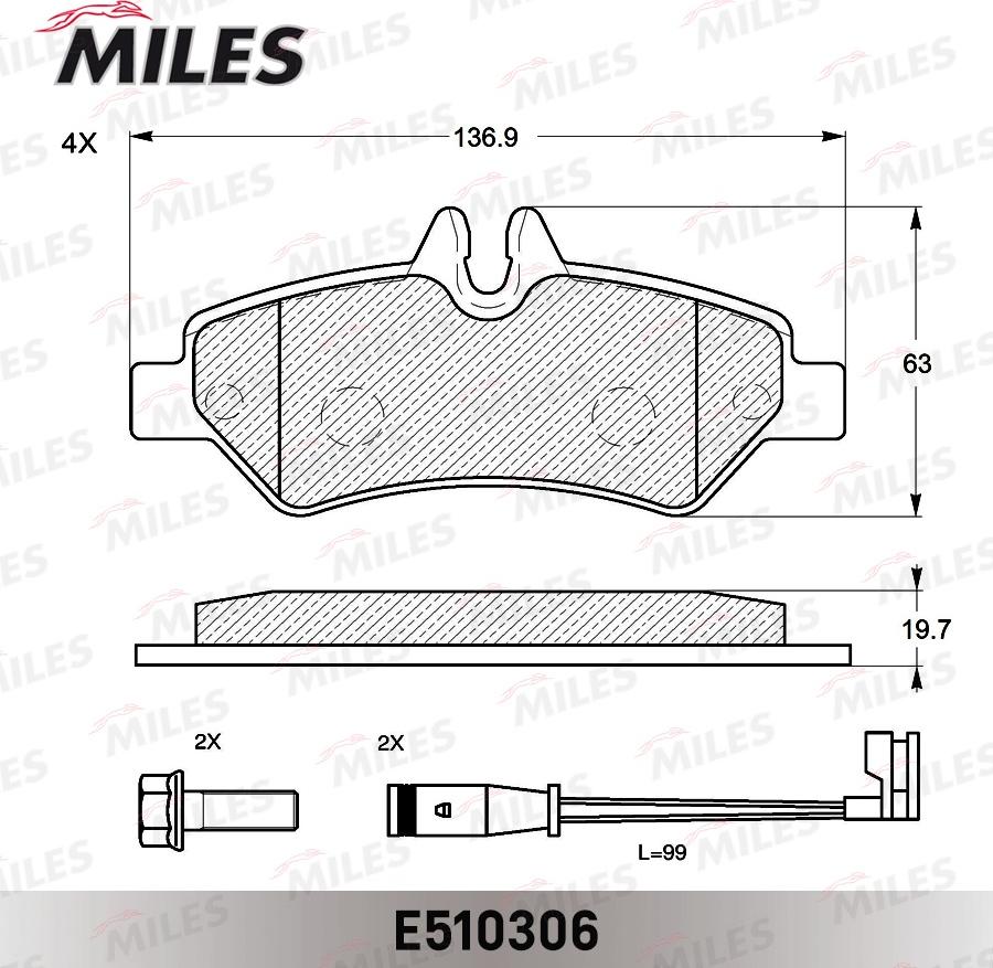 Miles E510306 - Комплект спирачно феродо, дискови спирачки vvparts.bg