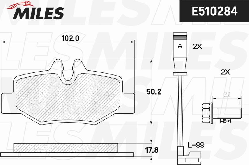 Miles E510284 - Комплект спирачно феродо, дискови спирачки vvparts.bg