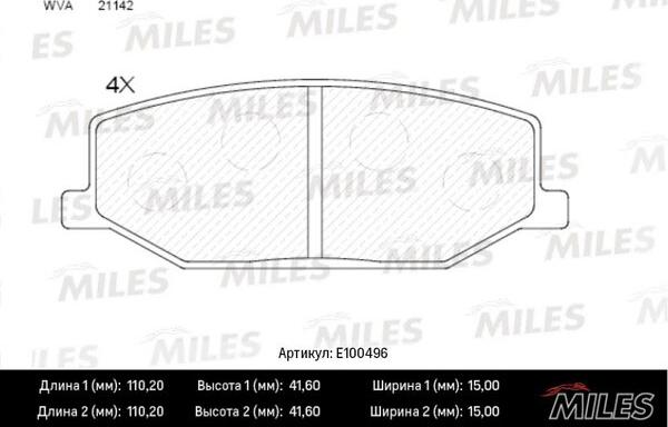 Miles E100496 - Комплект спирачно феродо, дискови спирачки vvparts.bg