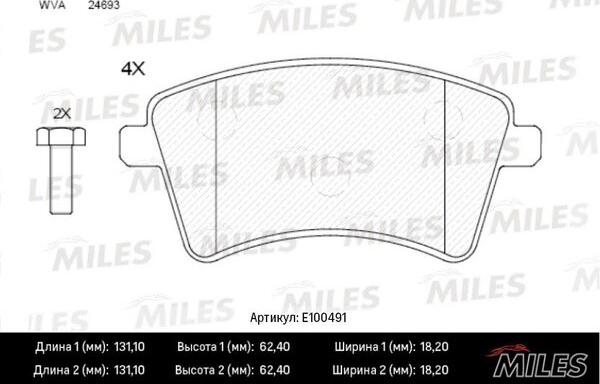 Miles E100491 - Комплект спирачно феродо, дискови спирачки vvparts.bg