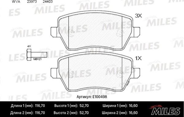 Miles E100498 - Комплект спирачно феродо, дискови спирачки vvparts.bg