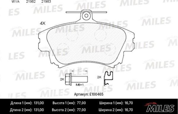 Miles E100465 - Комплект спирачно феродо, дискови спирачки vvparts.bg