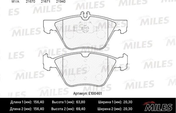 Miles E100461 - Комплект спирачно феродо, дискови спирачки vvparts.bg