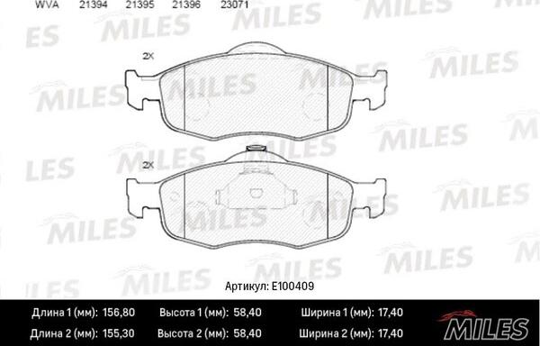 Miles E100409 - Комплект спирачно феродо, дискови спирачки vvparts.bg