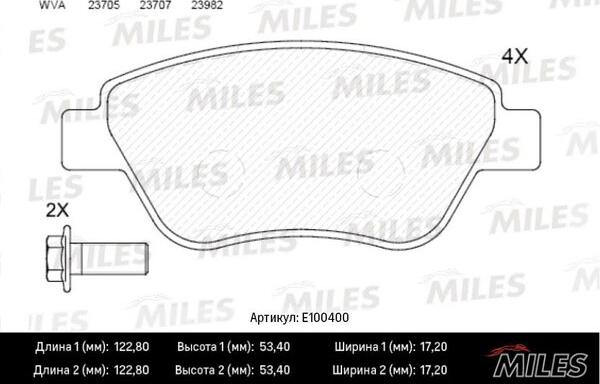 Miles E100400 - Комплект спирачно феродо, дискови спирачки vvparts.bg