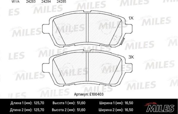 Miles E100403 - Комплект спирачно феродо, дискови спирачки vvparts.bg