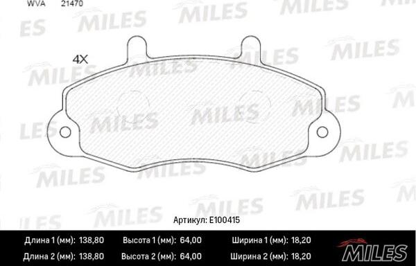 Miles E100415 - Комплект спирачно феродо, дискови спирачки vvparts.bg
