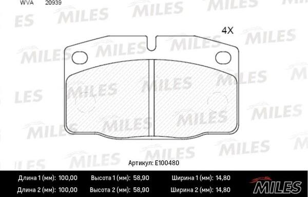 Miles E100480 - Комплект спирачно феродо, дискови спирачки vvparts.bg