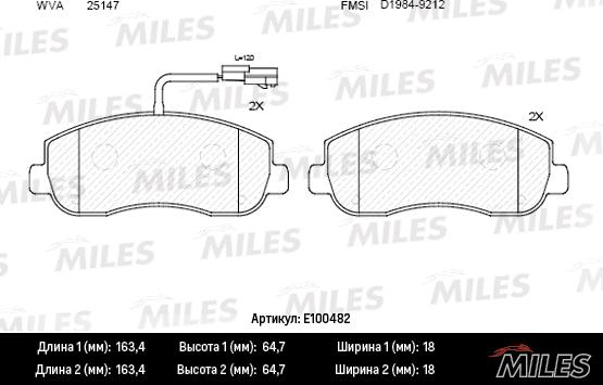 Miles E100482 - Комплект спирачно феродо, дискови спирачки vvparts.bg