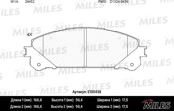 Miles E100439 - Комплект спирачно феродо, дискови спирачки vvparts.bg
