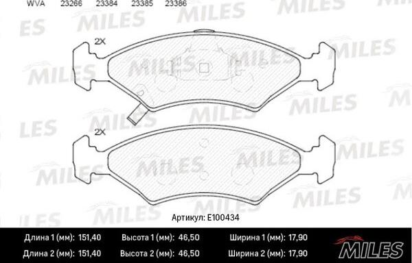 Miles E100434 - Комплект спирачно феродо, дискови спирачки vvparts.bg