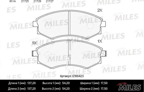 Miles E100423 - Комплект спирачно феродо, дискови спирачки vvparts.bg