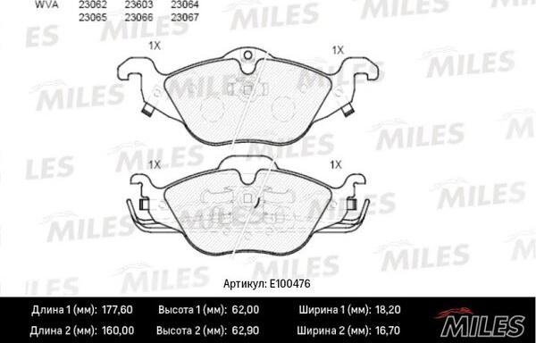 Miles E100476 - Комплект спирачно феродо, дискови спирачки vvparts.bg