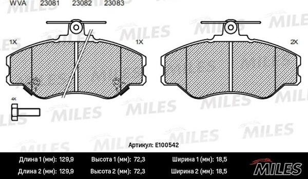 Miles E100542 - Комплект спирачно феродо, дискови спирачки vvparts.bg
