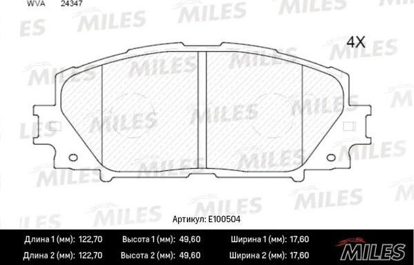 Miles E100504 - Комплект спирачно феродо, дискови спирачки vvparts.bg