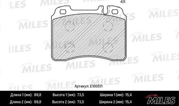 Miles E100511 - Комплект спирачно феродо, дискови спирачки vvparts.bg