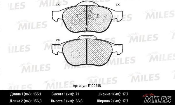 Miles E100518 - Комплект спирачно феродо, дискови спирачки vvparts.bg