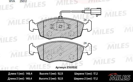 Miles E100532 - Комплект спирачно феродо, дискови спирачки vvparts.bg