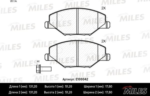 Miles E100042 - Комплект спирачно феродо, дискови спирачки vvparts.bg