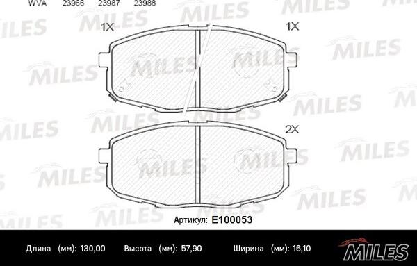 Miles E100053 - Комплект спирачно феродо, дискови спирачки vvparts.bg