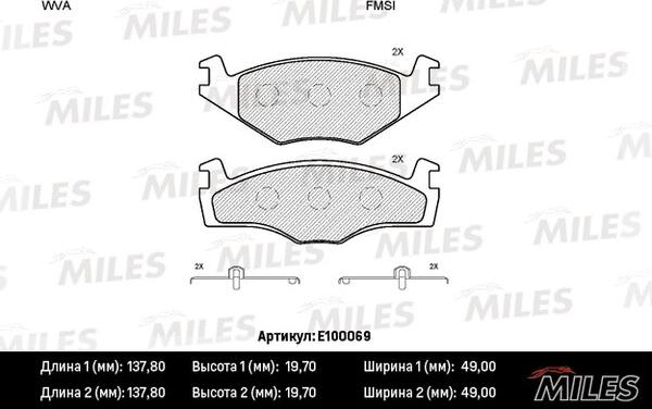 Miles E100069 - Комплект спирачно феродо, дискови спирачки vvparts.bg