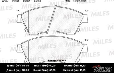 Miles E100013 - Комплект спирачно феродо, дискови спирачки vvparts.bg