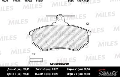 Miles E100017 - Комплект спирачно феродо, дискови спирачки vvparts.bg