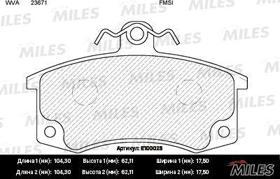 Miles E100025 - Комплект спирачно феродо, дискови спирачки vvparts.bg