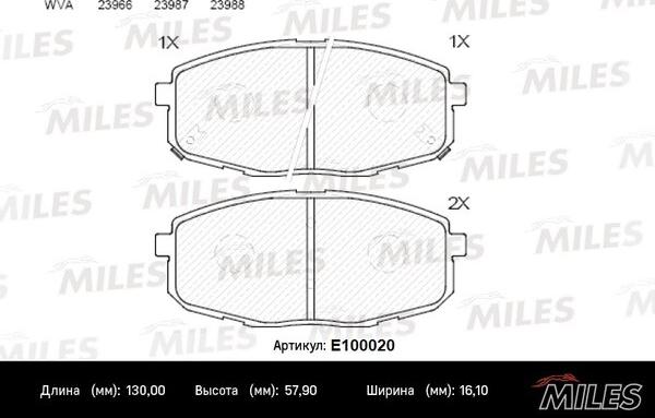 Miles E100020 - Комплект спирачно феродо, дискови спирачки vvparts.bg