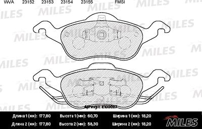 Miles E100027 - Комплект спирачно феродо, дискови спирачки vvparts.bg