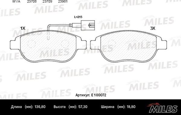 Miles E100072 - Комплект спирачно феродо, дискови спирачки vvparts.bg