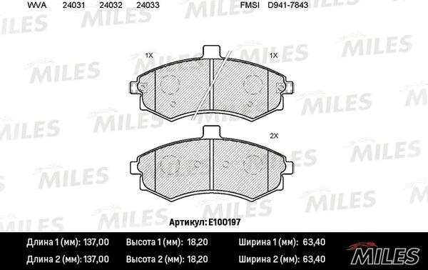 Miles E100197 - Комплект спирачно феродо, дискови спирачки vvparts.bg