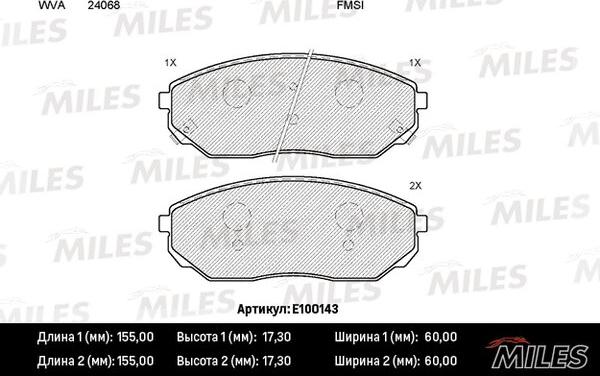 Miles E100143 - Комплект спирачно феродо, дискови спирачки vvparts.bg