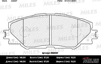 Miles E100147 - Комплект спирачно феродо, дискови спирачки vvparts.bg