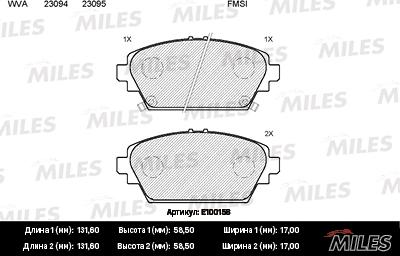 Miles E100158 - Комплект спирачно феродо, дискови спирачки vvparts.bg