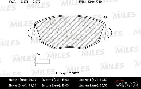 Miles E100117 - Комплект спирачно феродо, дискови спирачки vvparts.bg